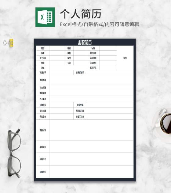 简约商务应聘求职简历Excel模板