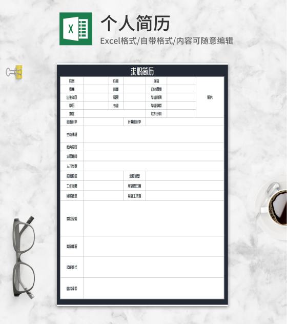 简约商务应聘求职简历Excel模板