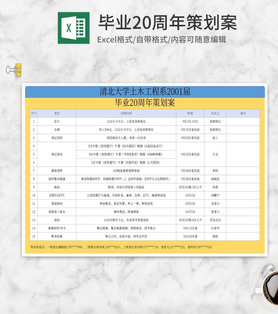 毕业周年活动策划案Excel模板
