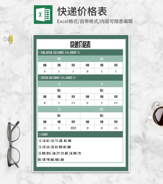 快递邮寄价格表Excel模板