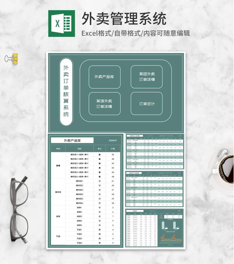 商铺外卖订单核算系统Excel模板