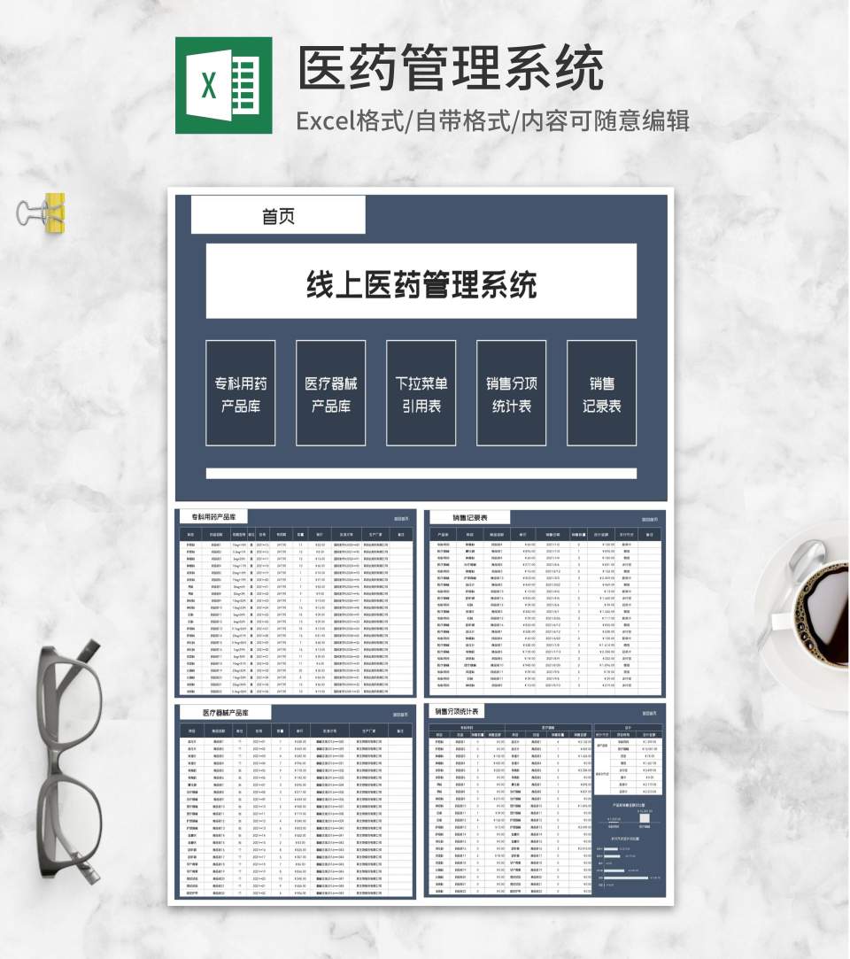 线上医药销售管理系统Excel模板