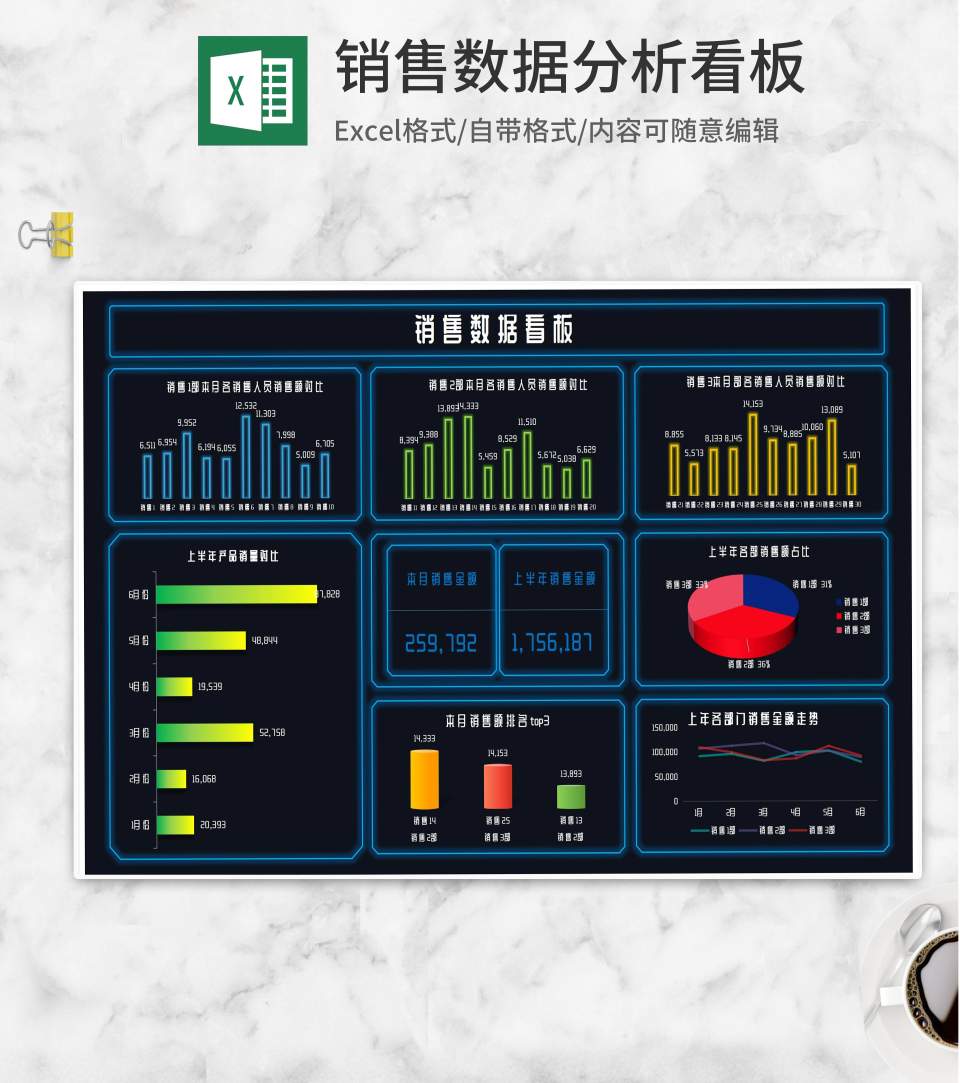 月度销售人员产品销售数据Excel模板