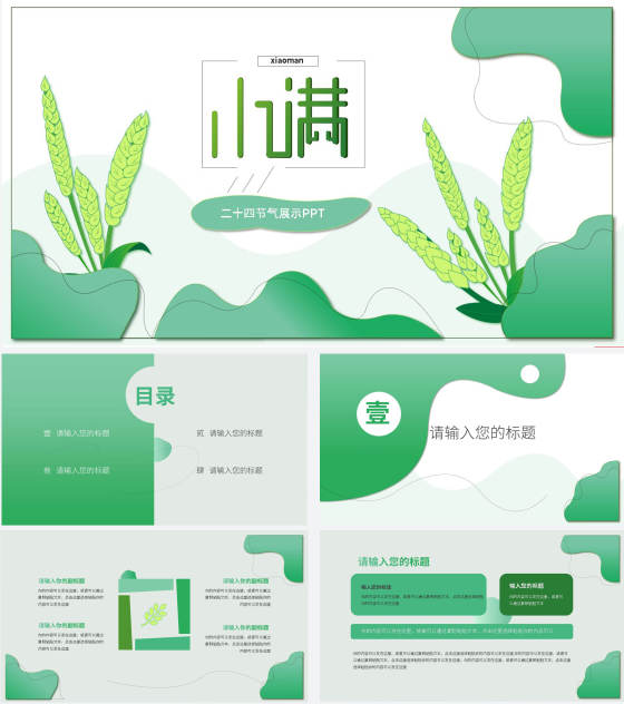 绿色简约小满节气宣传PPT模板