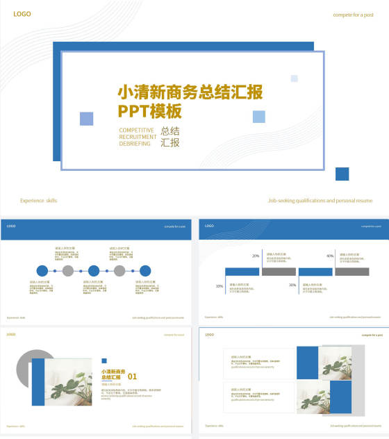 蓝色小清新商务总结汇报PPT模板