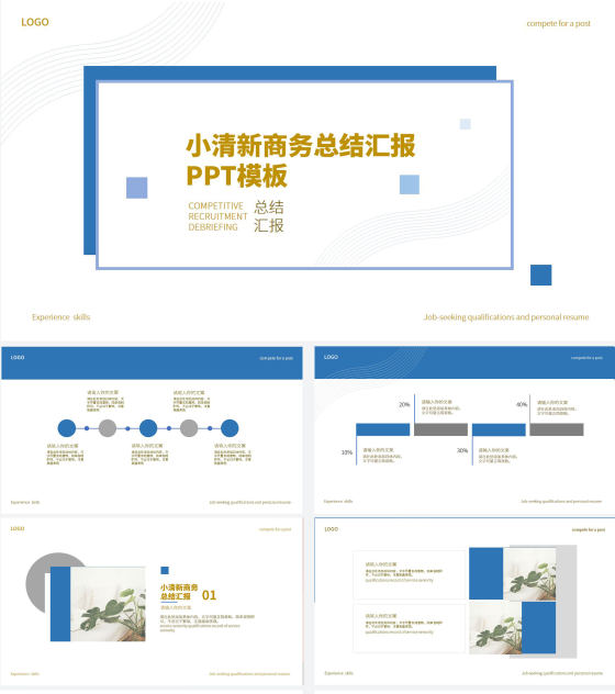 蓝色小清新商务总结汇报PPT模板