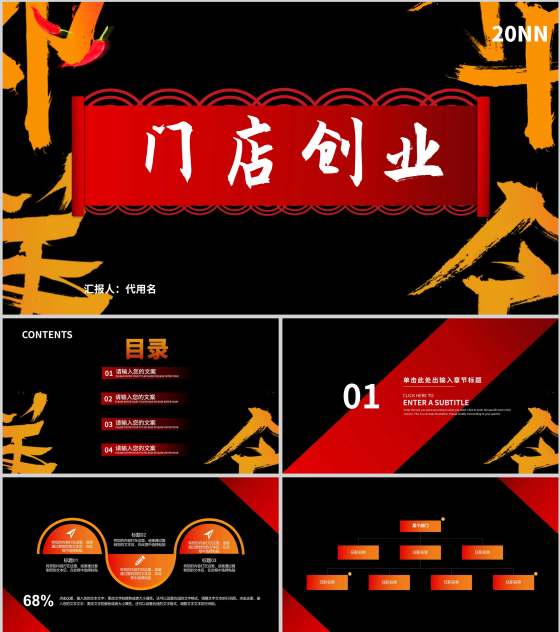 黑色简约风门店创业PPT模板