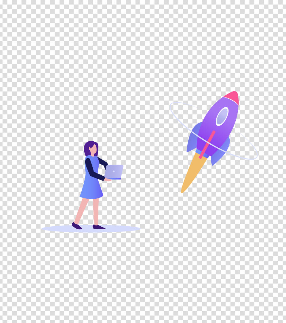 紫色未来火箭科技插画