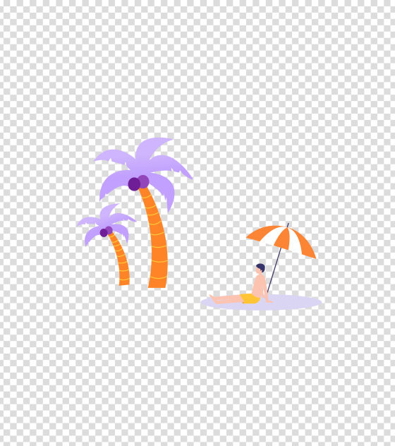 紫色男孩海边度假插画