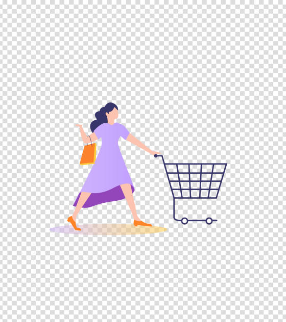紫色女人超市购物插画
