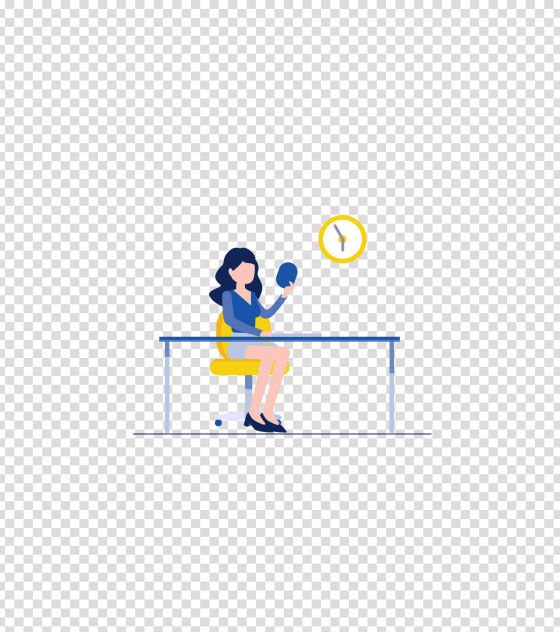 蓝色办公照镜子的女孩插画