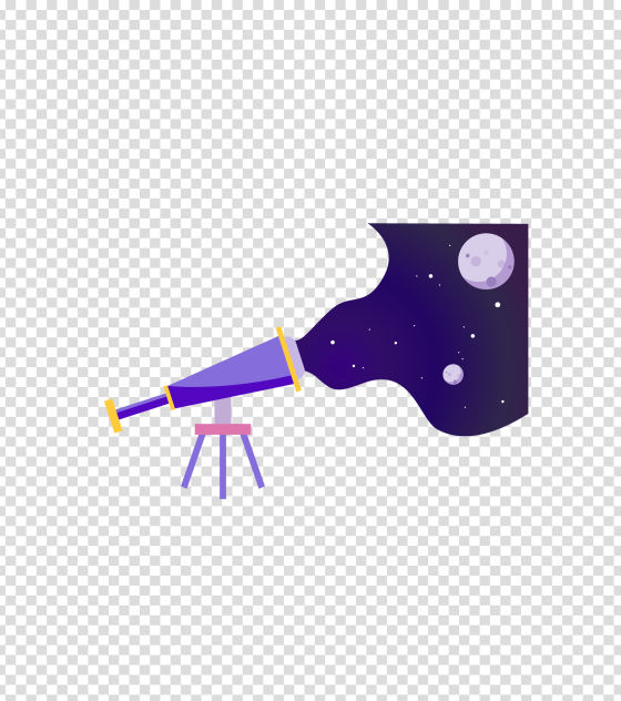 紫色宇宙望远镜看星空插画