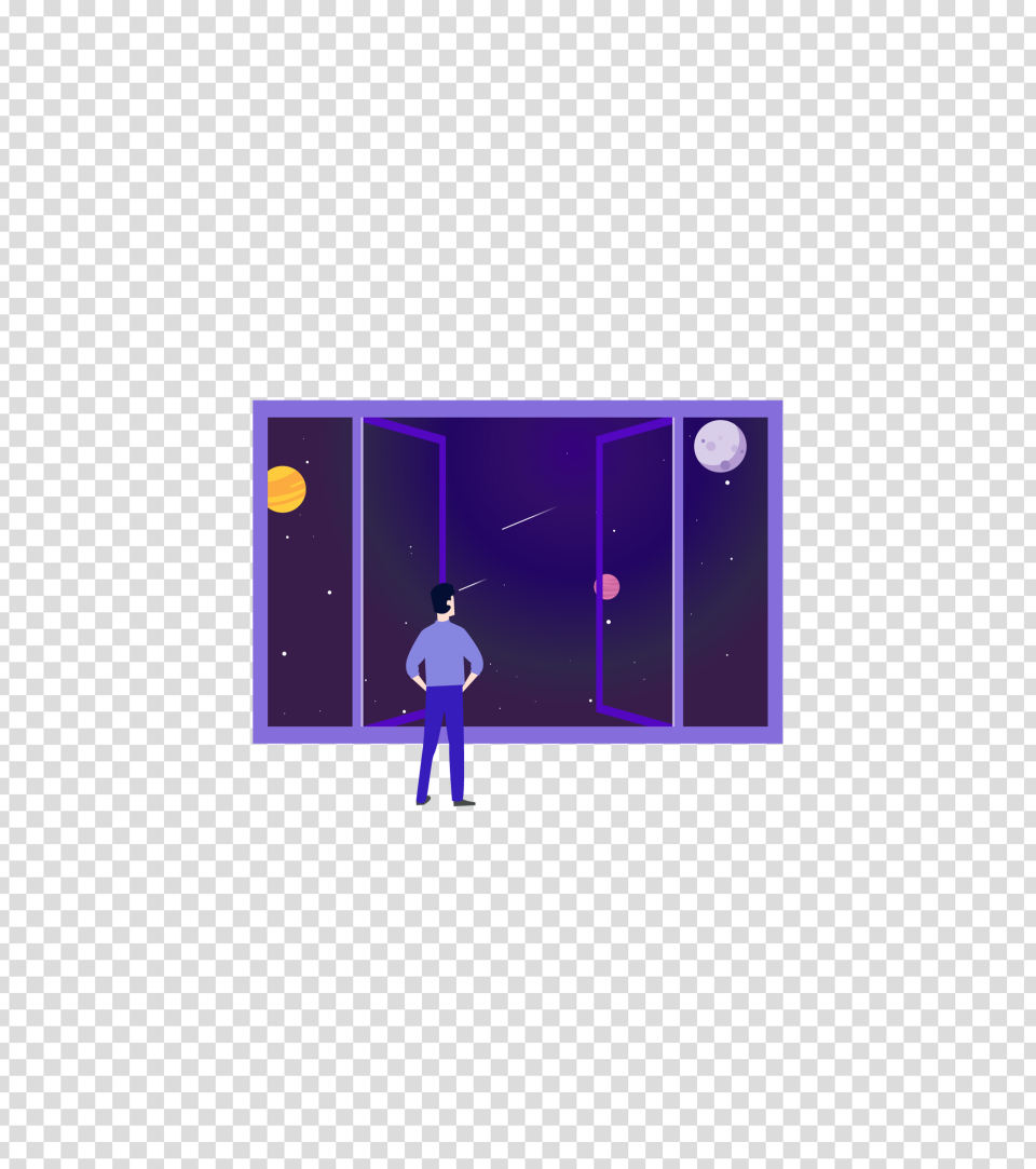 紫色宇宙家里赏月插画