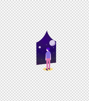 紫色星空赏月插画