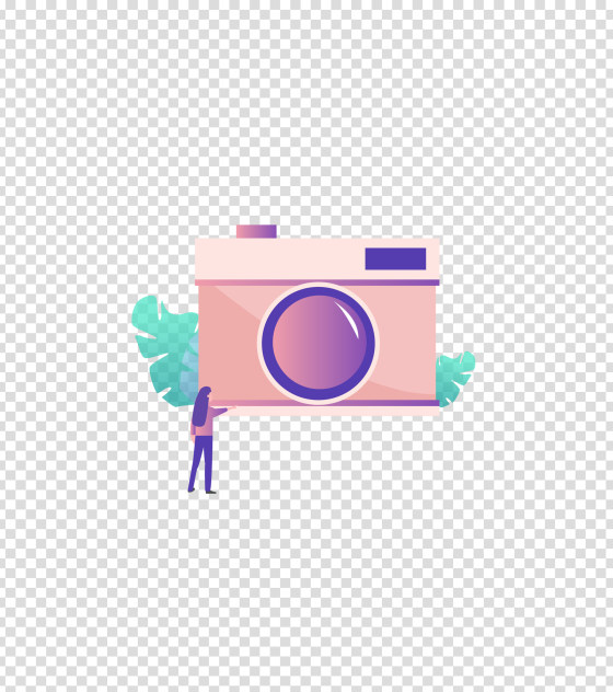 粉色旅游拍照女孩插画