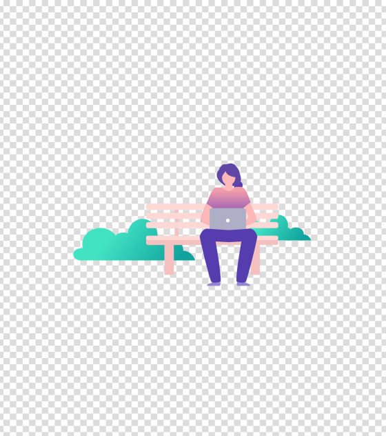 蓝色公园玩电脑的女孩插画