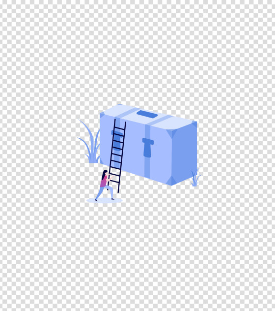 蓝色爬梯子的女性插画