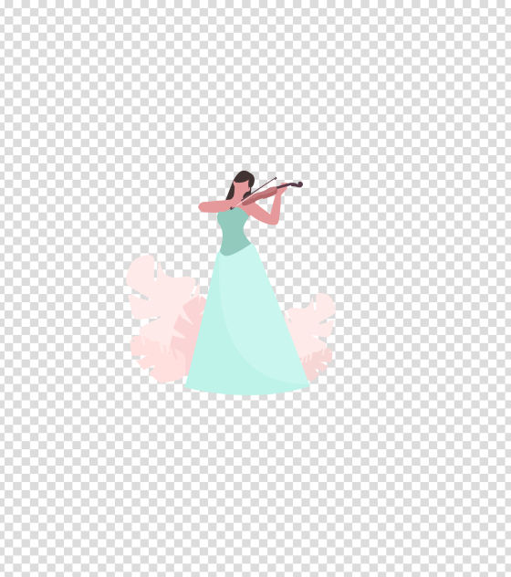 绿色裙子美女演奏小提琴插画