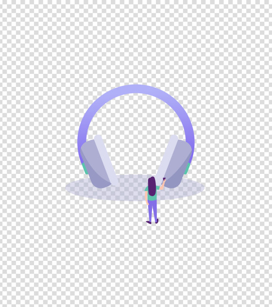 紫色听音乐的女孩插画