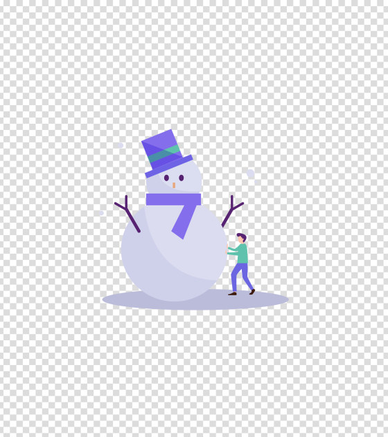 紫色冬天堆雪人的男人插画