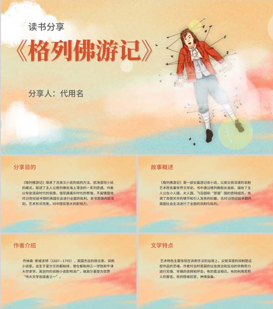 简约《格列佛游记》读书分享PPT模板