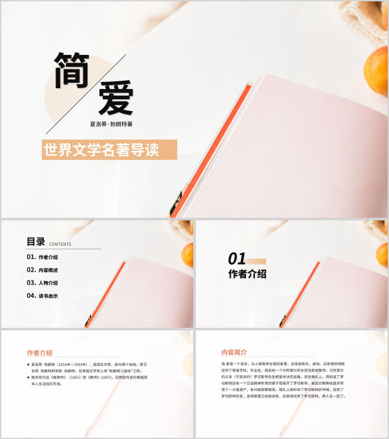 粉色简约风简爱名著教育PPT模板