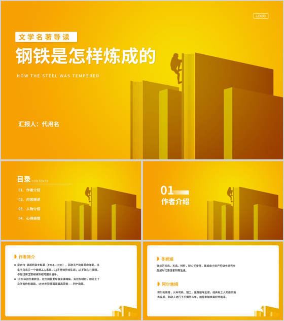 黄色简约风语文钢铁是怎样炼成的PPT模板