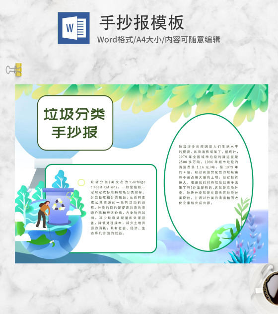 蓝色小清新垃圾分类手抄报word模板