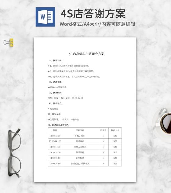 4S店答谢车主方案word模板