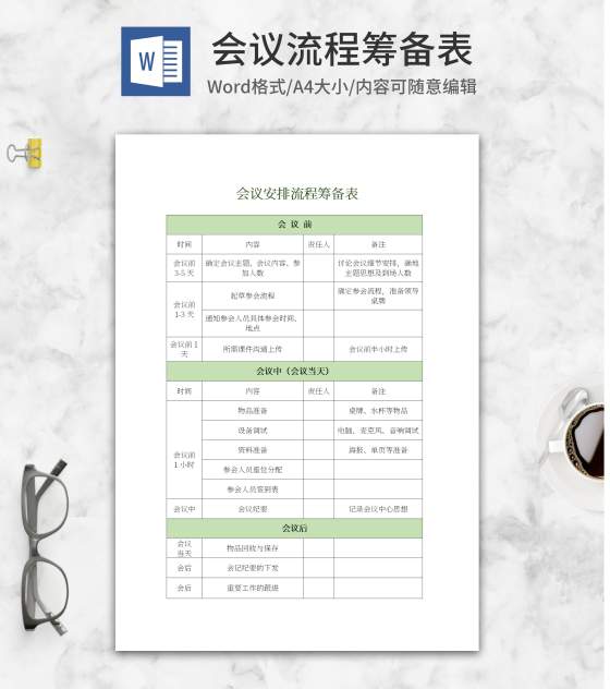 绿色会议安排流程筹备表word模板