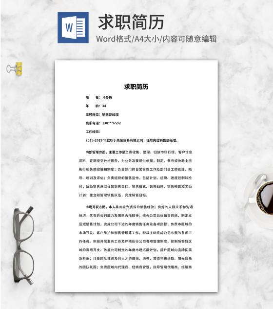 销售经理求职面试简历word模板