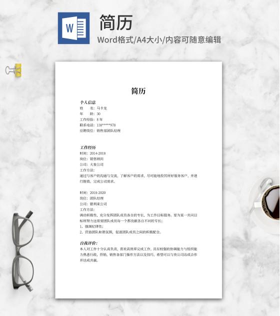 团队经理求职简历word模板