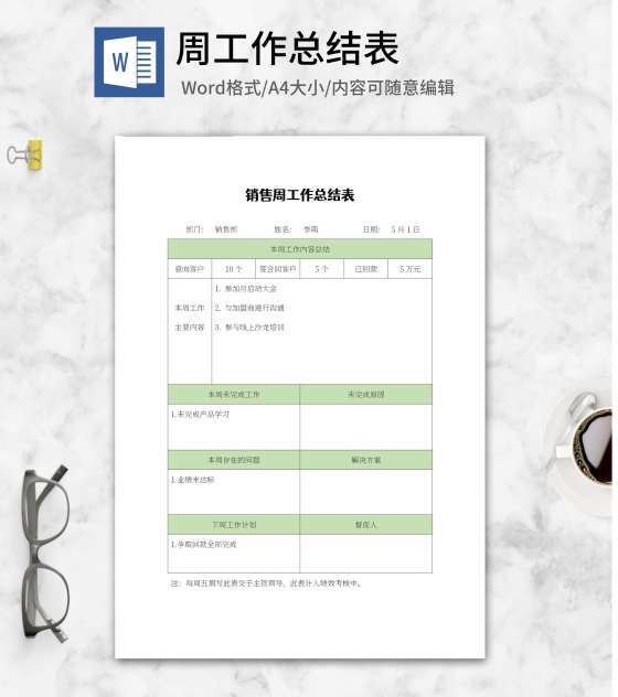 销售周工作总结表word模板