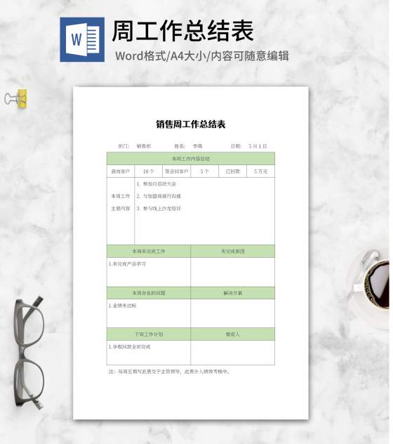 销售周工作总结表word模板