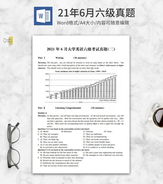 2021年6月大学英语六级真题卷二word模板