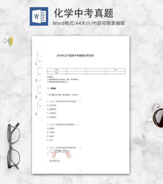 2020年盘锦市中考化学试卷word模板