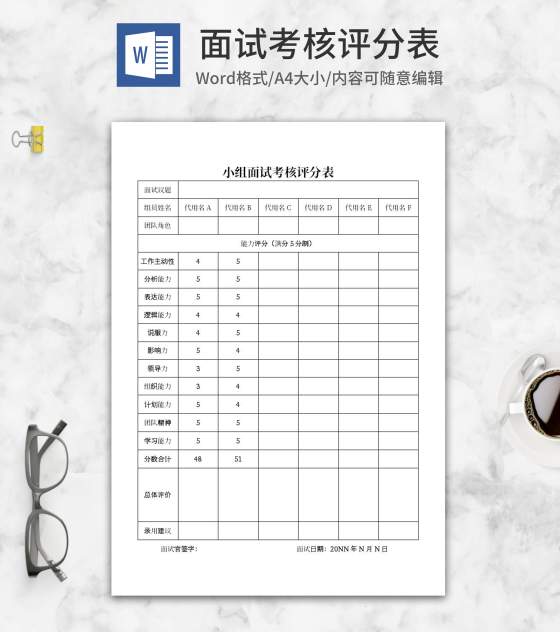 小组面试考核评分表word模板