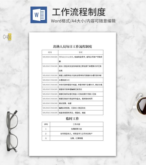 出纳人员每日工作流程制度word模板