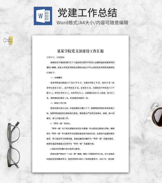 学院党支部建设工作汇报word模板