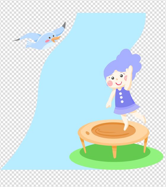 小清新小女孩庆祝放假卡通手绘元素