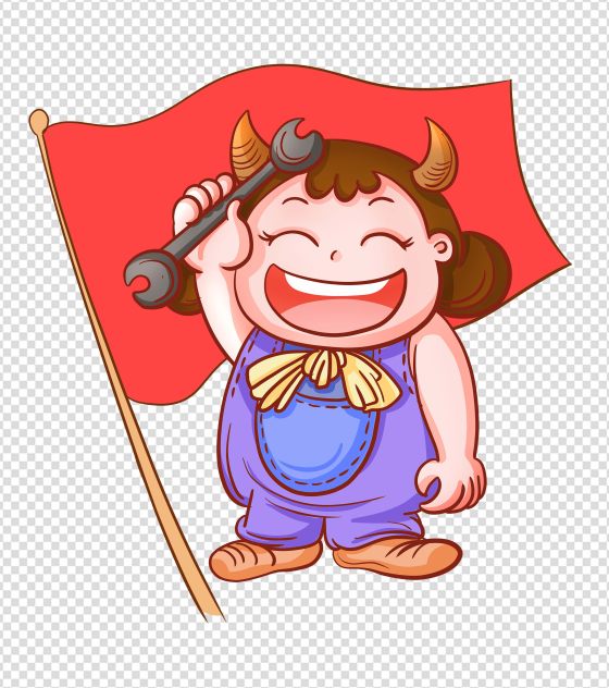 红色举着扳手的女孩