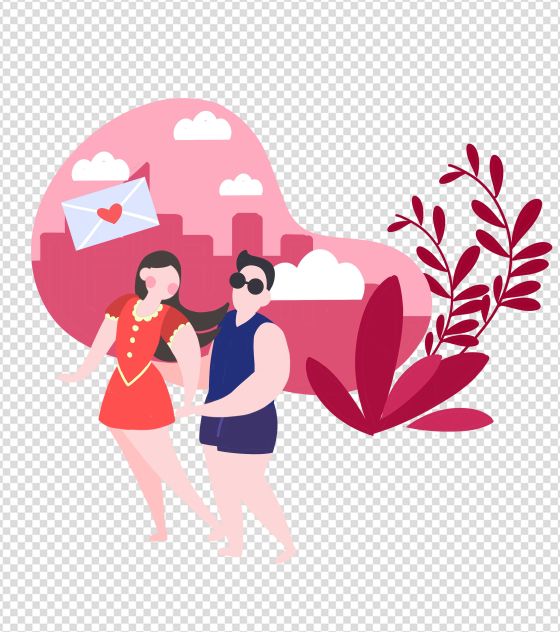 甜蜜白色情人节度假卡通手绘元素
