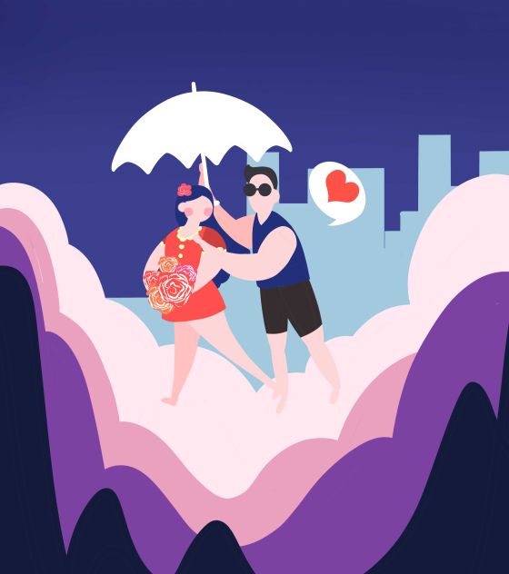卡通可爱情侣节日度假手绘元素