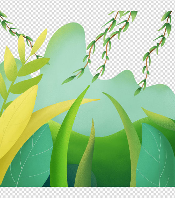 绿色小满风景手绘元素