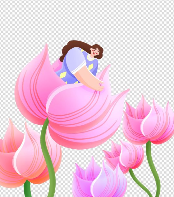 春分女孩花朵元素