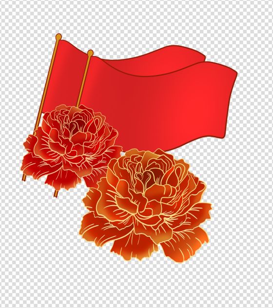 红色建党节红旗手绘元素
