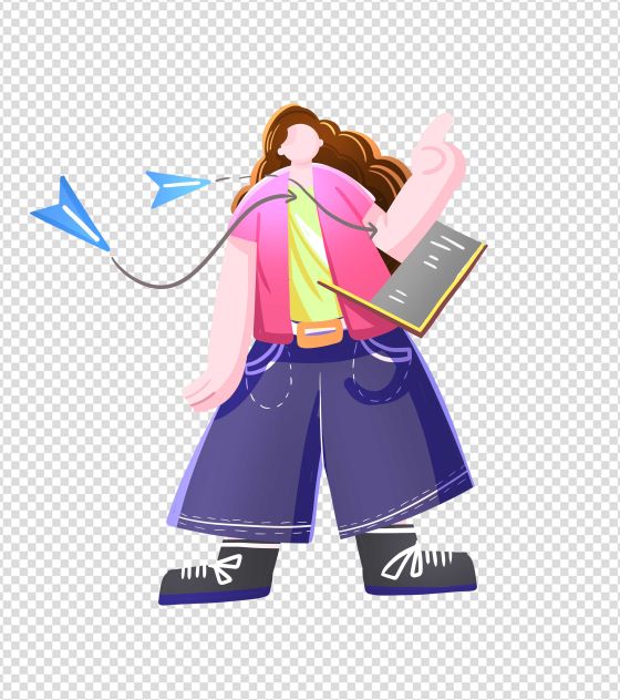 彩色飞机女人元素