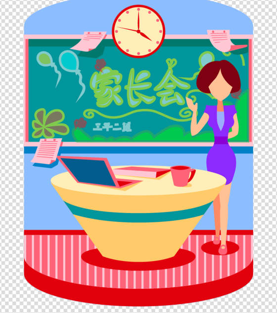 卡通红色讲台家长会元素
