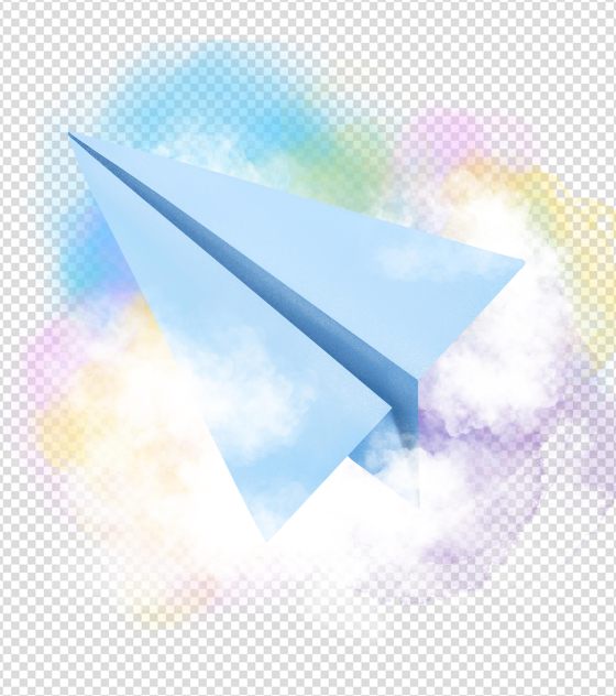 简约蓝色彩云纸飞机手绘元素