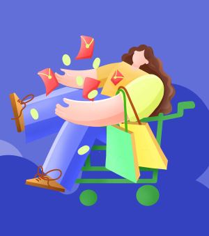 蓝色卡通购物狂欢节元素